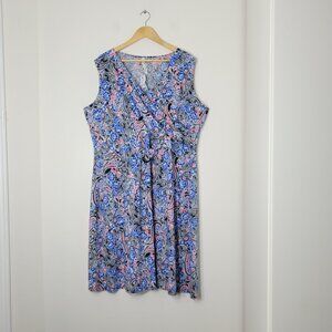 NY Collection Navy Blue Pink Paisley Print Sleeveless Light Dress Plus Size 3x